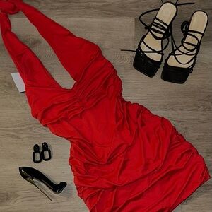 Elegant Red Halter Dress